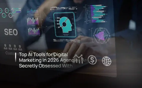AI tools for digital marketing displayed on a modern dashboard with automation, analytics, content creation, SEO, and campaign optimization features.